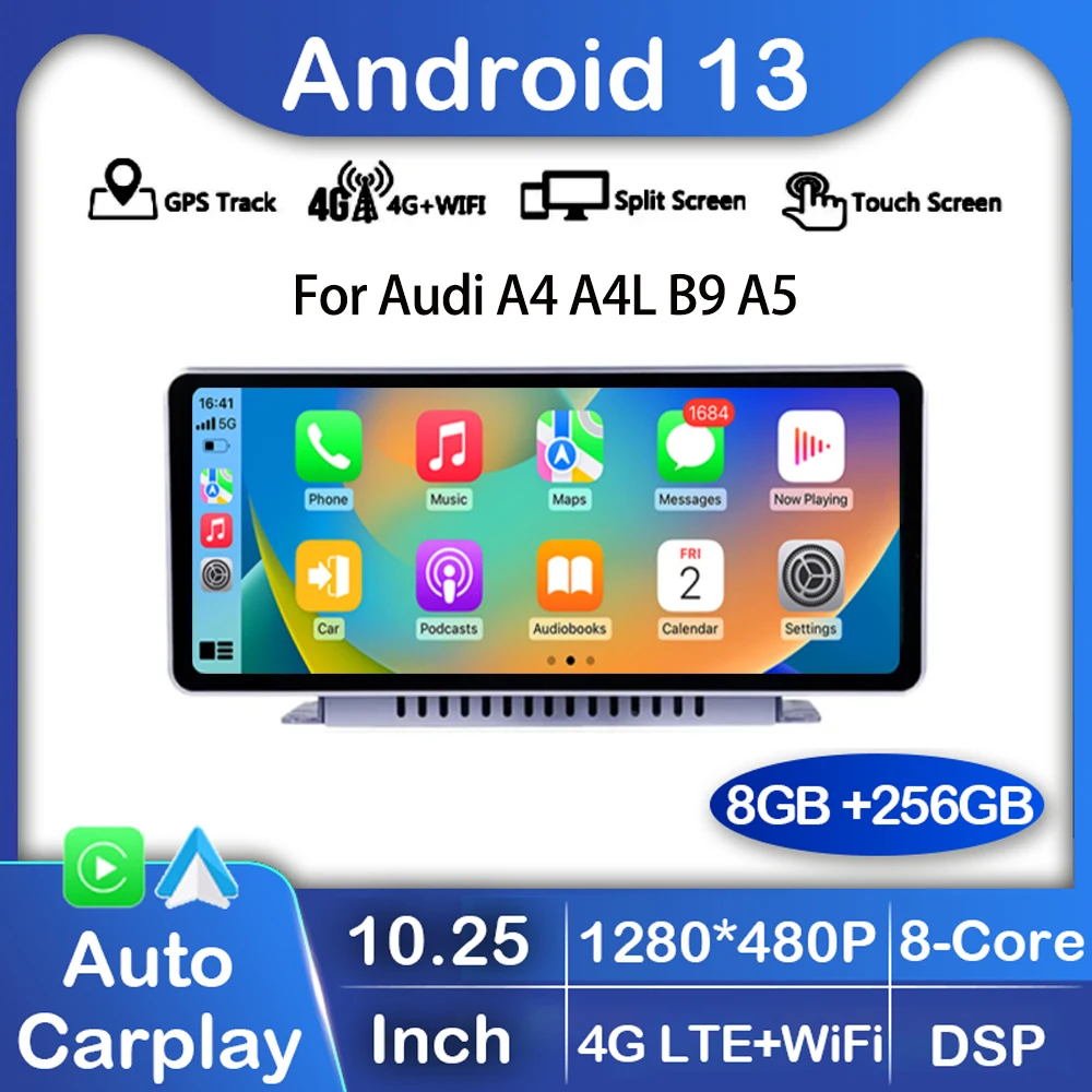 

10.25" Android 13 Carplay Auto 360 Camera For Audi A4 A4L B9 A5 2017 2018 Car Radio GPS Multimedia Screen Player Stereo WIFI+4G