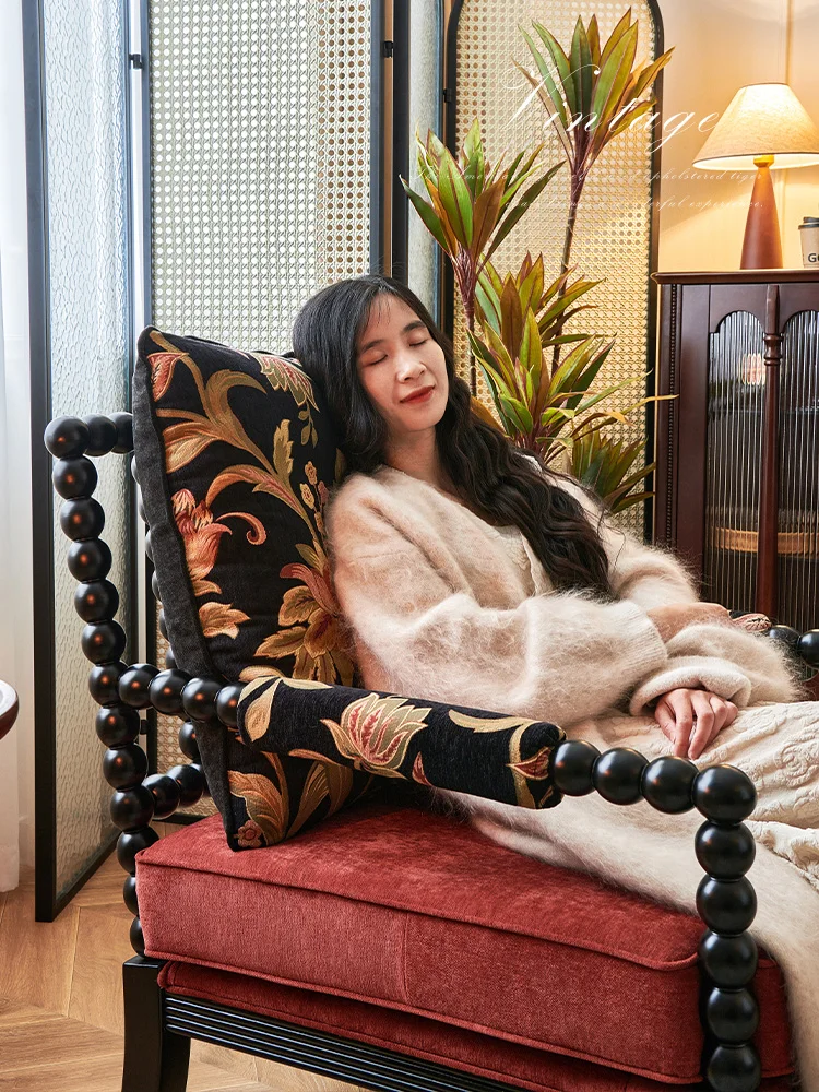 French black pearl chair retro high-end solid wood single sofa living room leisure stool tiger chair