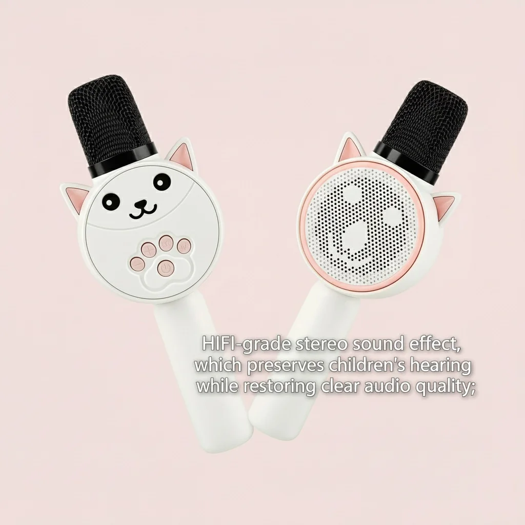 Children Handheld Karaoke Microphone Bluetooth Speaker with Large Battery 4 Magic Sound Portable KTV Toy Gift for Kids