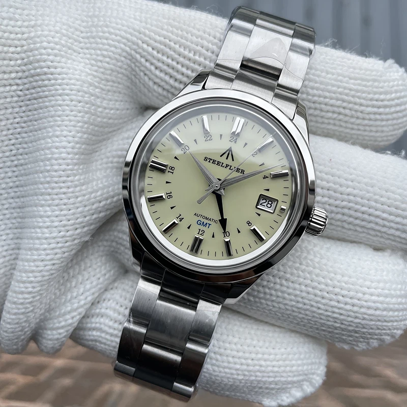 STEELFLIER Men Diver Watch 40mm GMT Automatic Mechanical Wristwatch 20Bar Waterproof Sapphire Mirror NH34