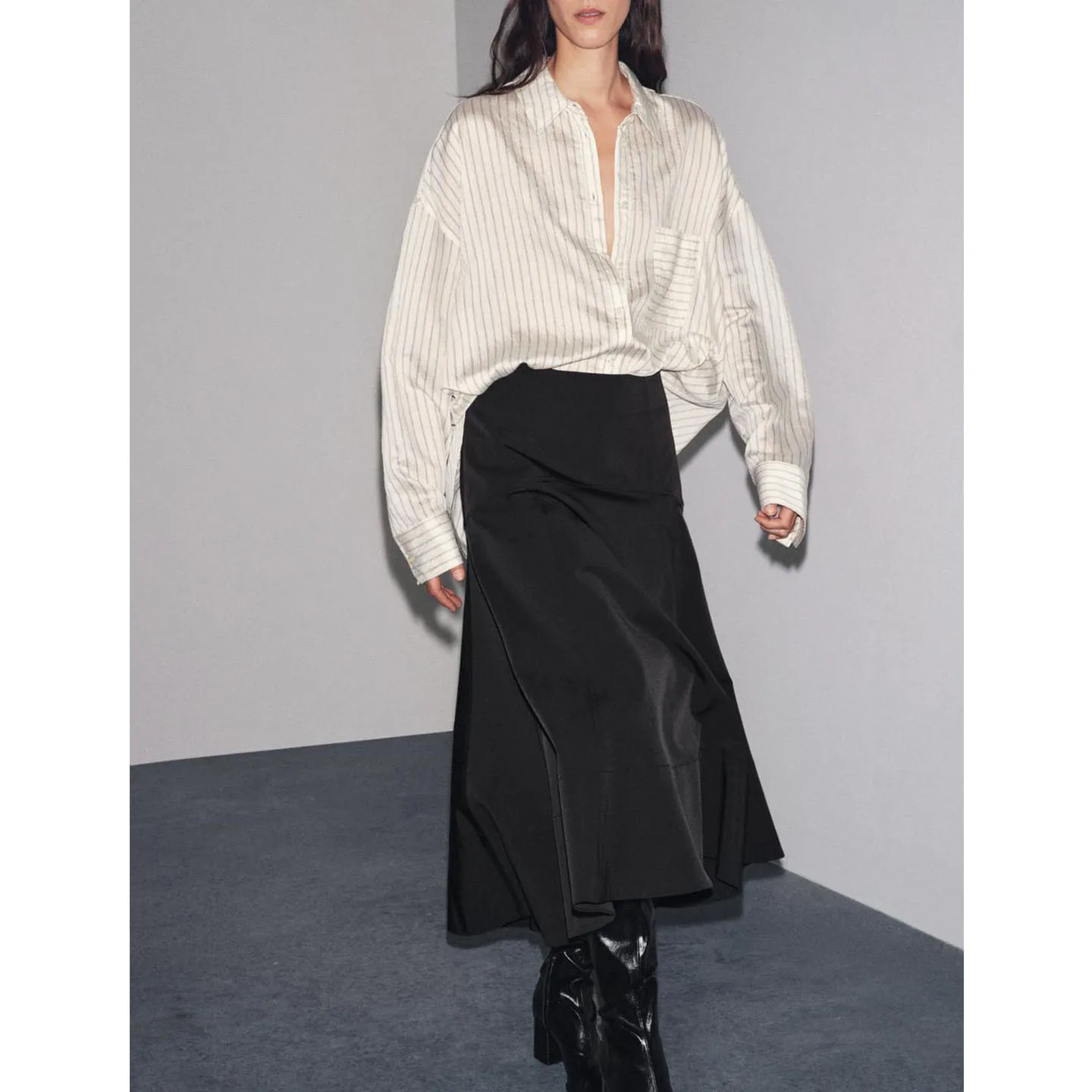 Asymmetrische rok met brede zoom en middentaille met riem Herfst 2025, Faion-gelaagde damesrokken Ci Walk Polyestervezel Taille A-lijn...