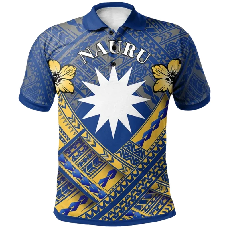 3d Printed Nauru Flag Polo Shirt For Men NR National Emblem Pattern T-shirt Tops Summer Casual Street Lapel Short Sleeve Shirts