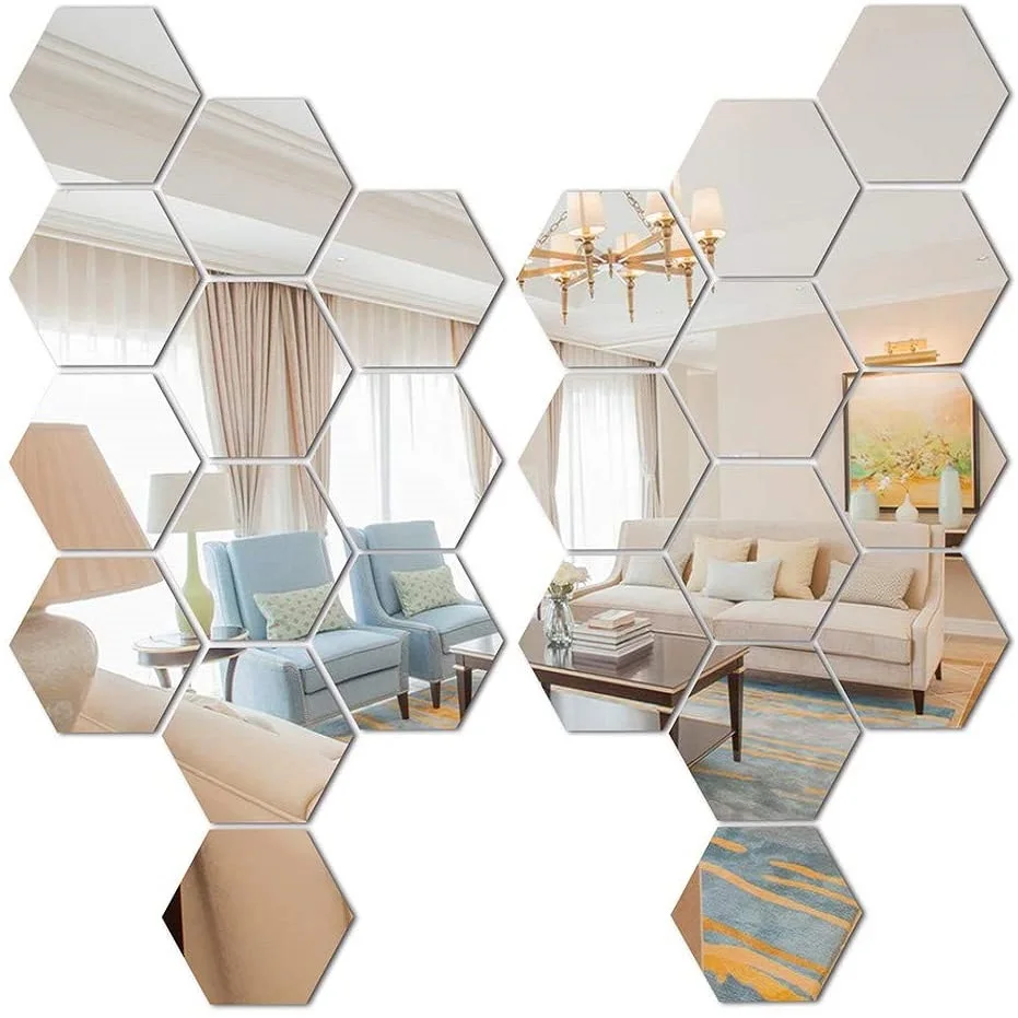 12PCS Mirror Wall Sticker Self-adhesive Hexagon Modern Acrylic Honeycomb Reflect Mirror Wallpaper Bedroom DIY Art Wall Decor