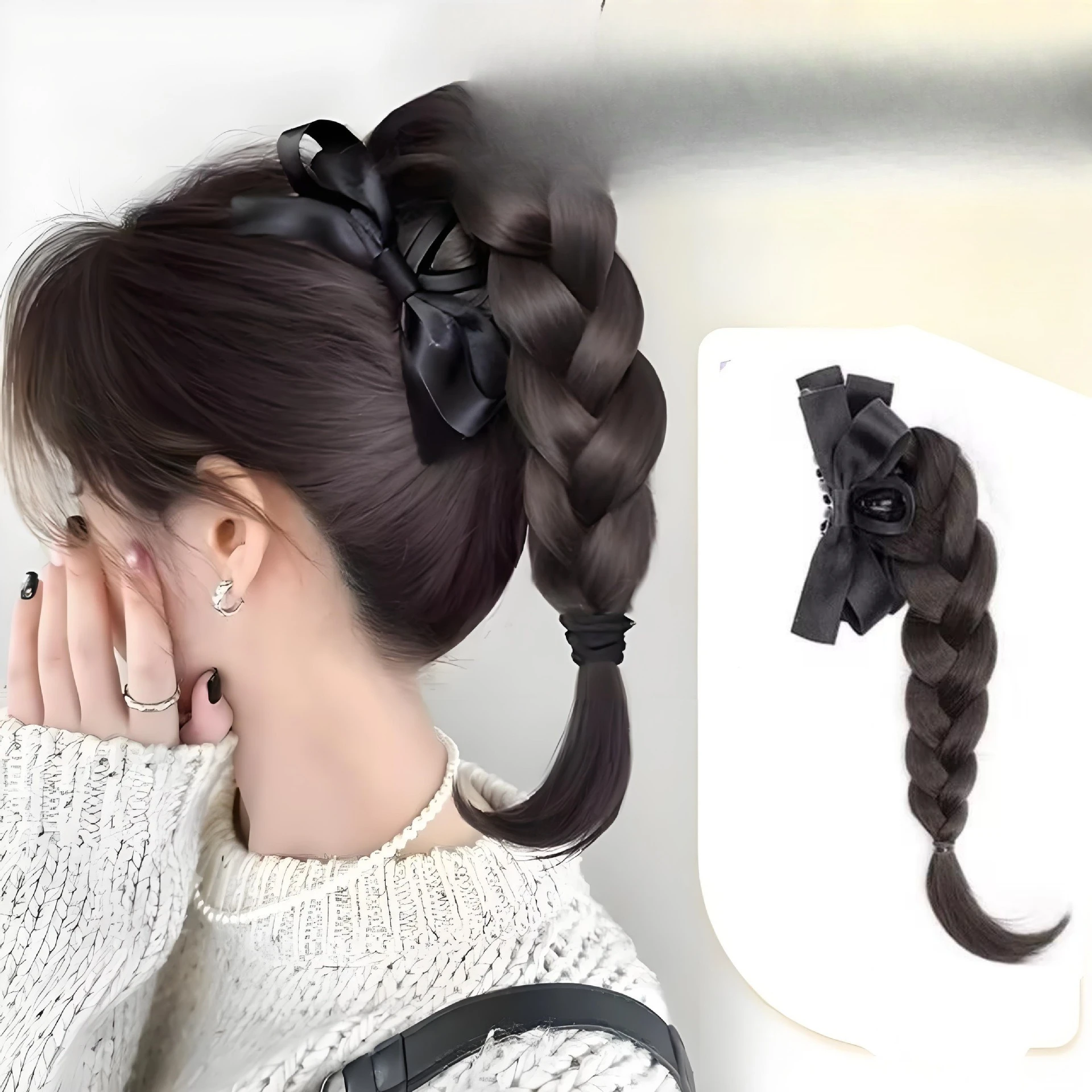 

New Women's Synthetic Wig High Ponytail with Bow Clip and Braided Small Bobs