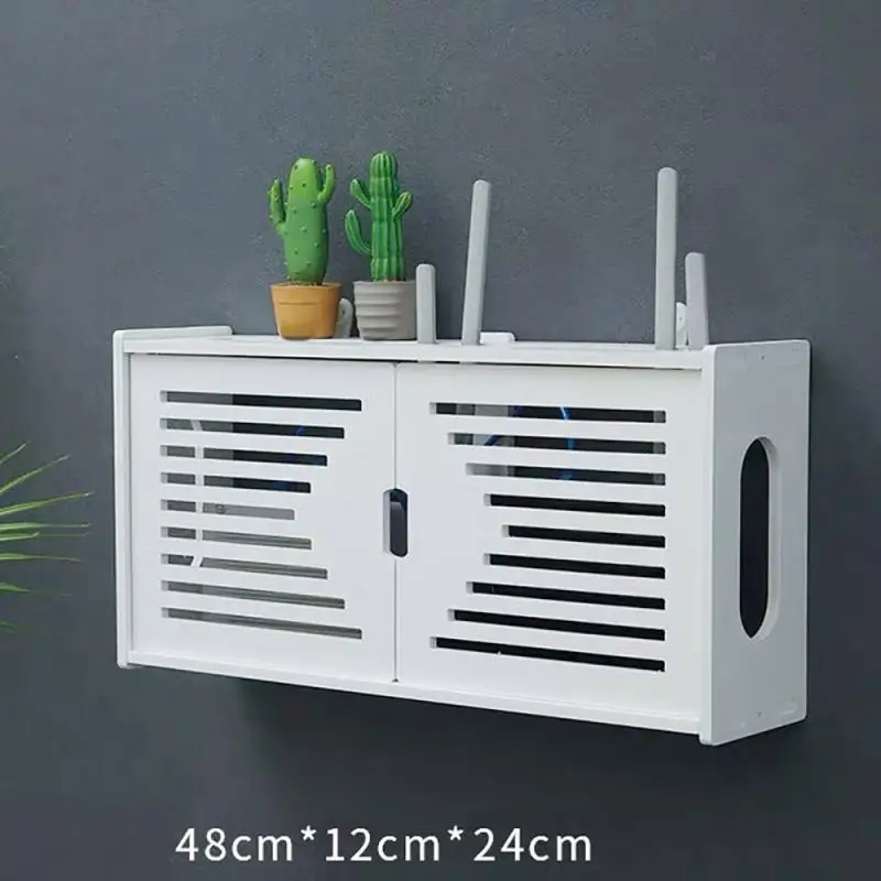 Wall Hanging Plug Storage Box Wireless Wifi Router Storage Box Wooden Punching Free Router Cable Organizer Home Decor