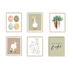 1pc Easter wall art print Easter eggs bunny carrot paper art poster, room decoration poster for home gallery living room bedroom