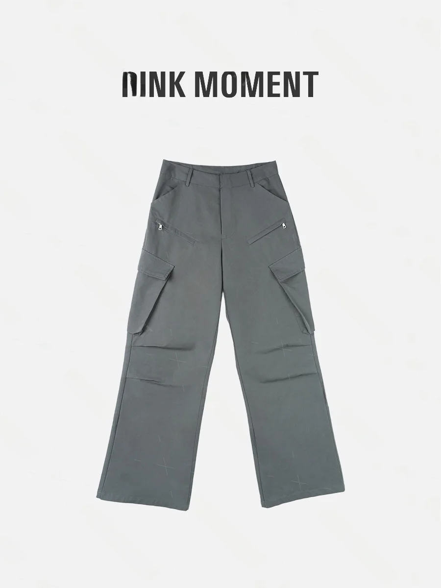 

American Retro Workwear Casual Pants Women's High Waist Multiple kets Straight Leg Loose Fit Trousers for Ladies