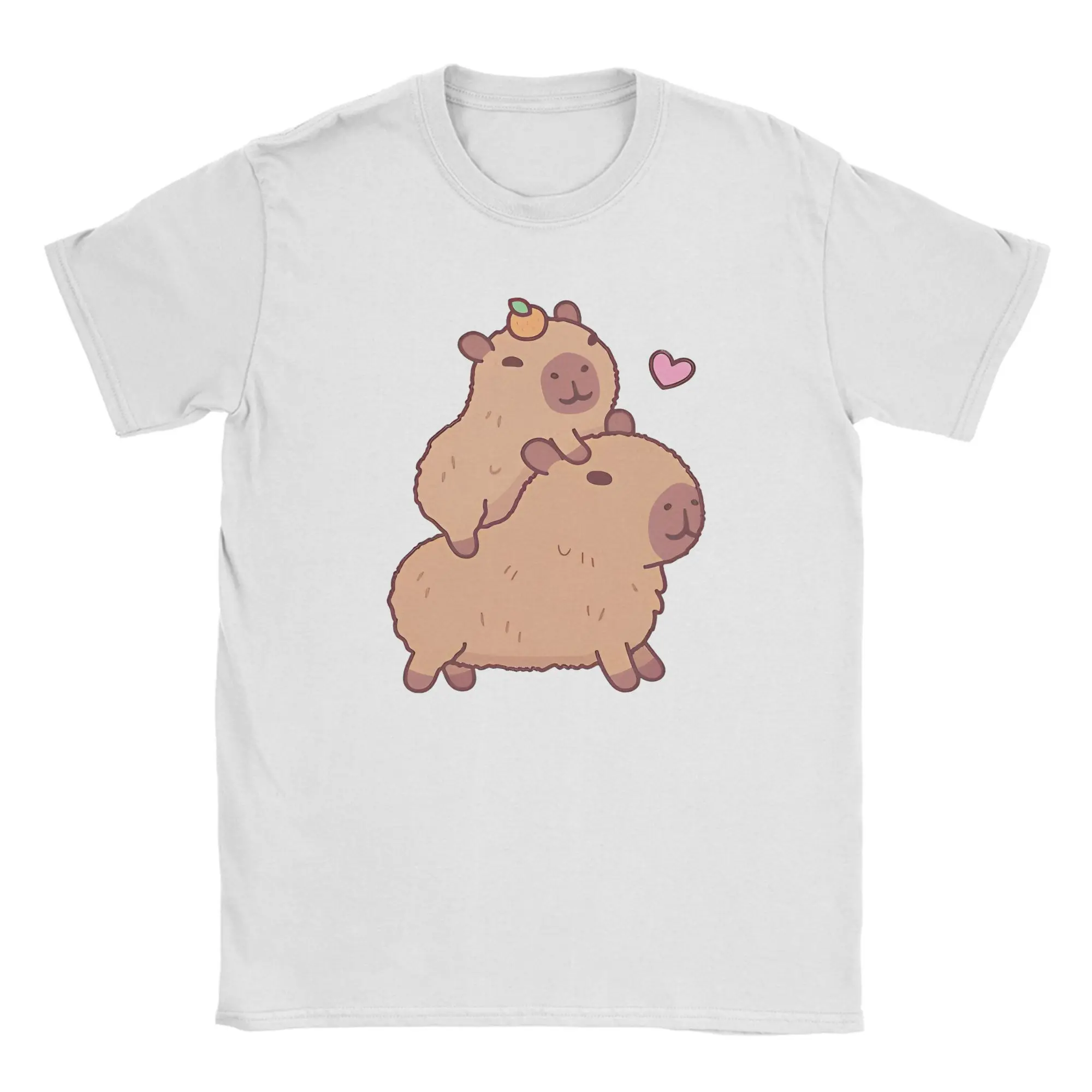 Cute Baby Capybara Hitching A Ride T-Shirts Men  Vintage Cotton Tee Shirt Crewneck Short Sleeve T Shirts New Arrival Clothing