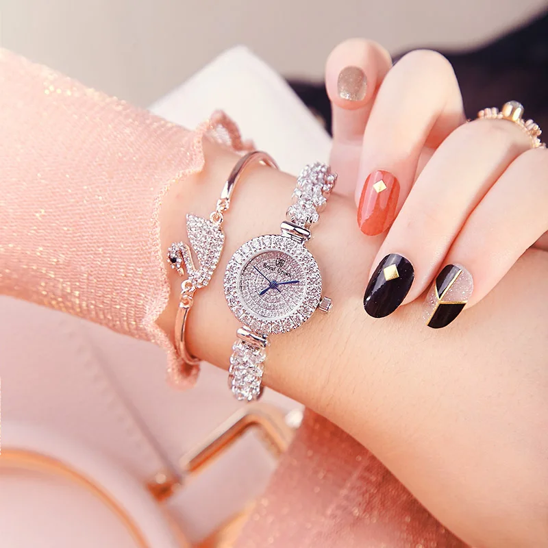 Cubic Zircon Women\'s Watch Royal Crown Hours Clock Fine Fashion Dress Jewelry Twining Long Bracelet Luxury Crystal Girl Gift Box