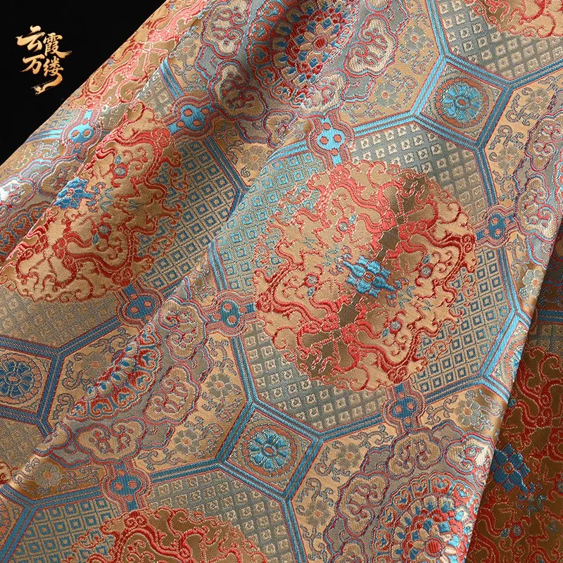 Double-sided dragon brocade fabric cheongsam antique cushion jacquard silk clothing style