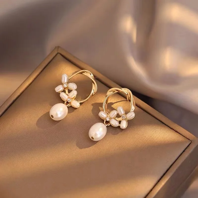 Statement Freshwater Pearl Earrings 14k Gold Plated Flower Chic Women Handmade Natural Beads Drop Earring Jewelry