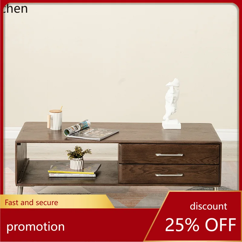 

HT solid wood coffee table small apartment living room furniture oak storage cabinet