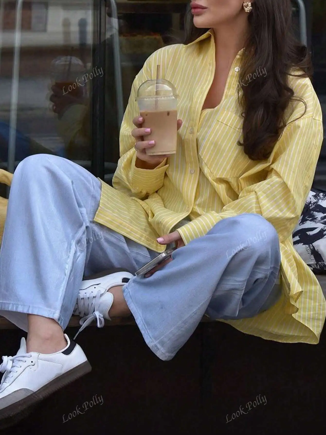 

Pop Early Autumn New Cross-Border European And American Style Long Sleeve Striped Shirt Cardigan Women's