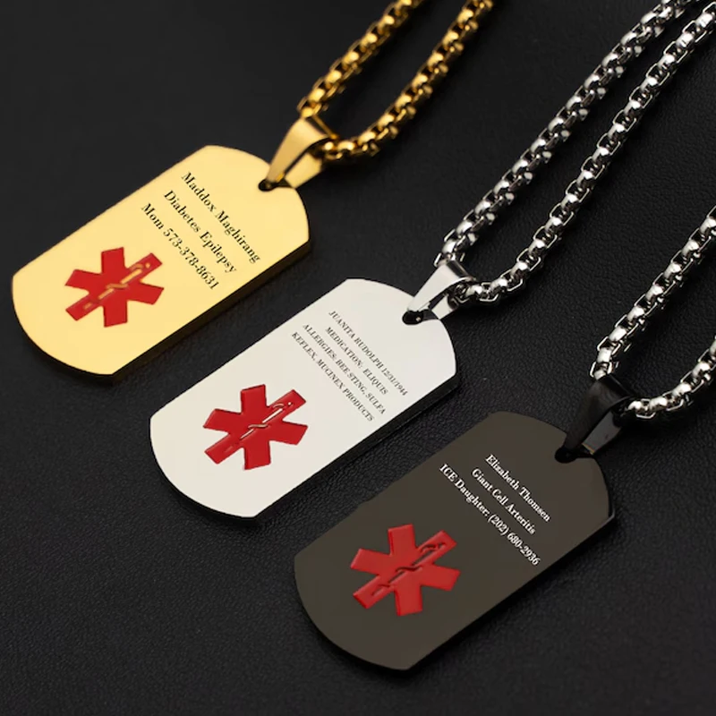 

Custom Medical Alert Necklace for Men Women Stainless Steel Engraved Medical ID Tag Emergency Med Alert Necklace Medical Jewelry