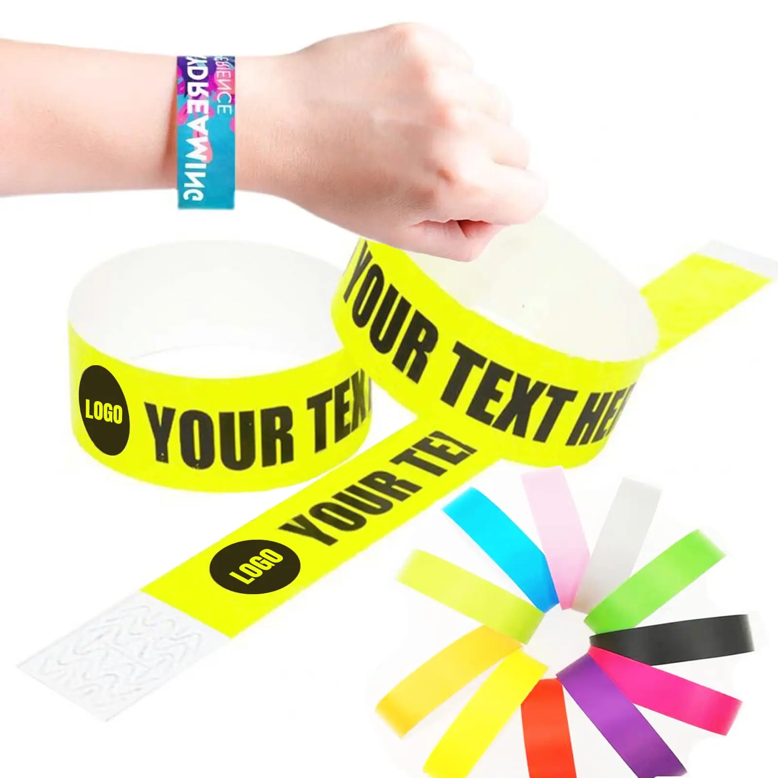 100 Uds pulseras personalizadas pulseras de fiesta personalizadas para eventos pulseras de identificación sin papel desechables con texto de logotipo de imagen