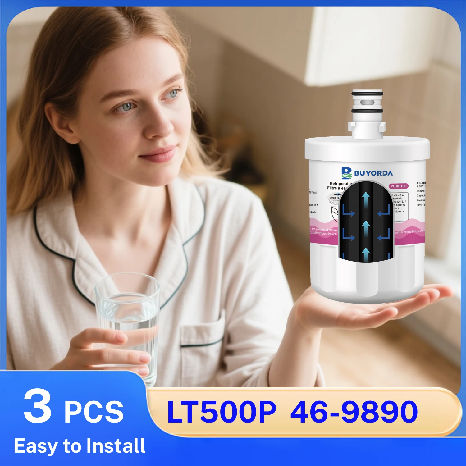 LT500P 5231JA2002A Filtro De Agua Para Refrigerador Repuesto Compatible Con for LG ADQ72910901, for Kenmore 9890 46-9890, for LFX25974ST, for LMX25964ST, 3PACK