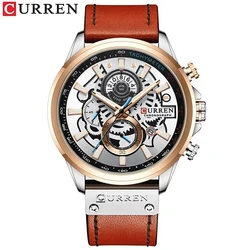 CURREN 8380 Waterproof multifunctional quartz watch; Business simple calendar men's leather watch