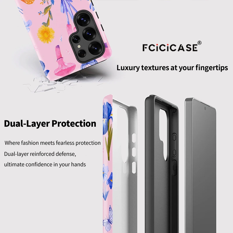 Fcicicase funda de teléfono con forma de seta y flor para Samsung A56 5G A16 A36 S24 S23 S25 Ultra S20 FE A26 funda acrílica mate de silicona