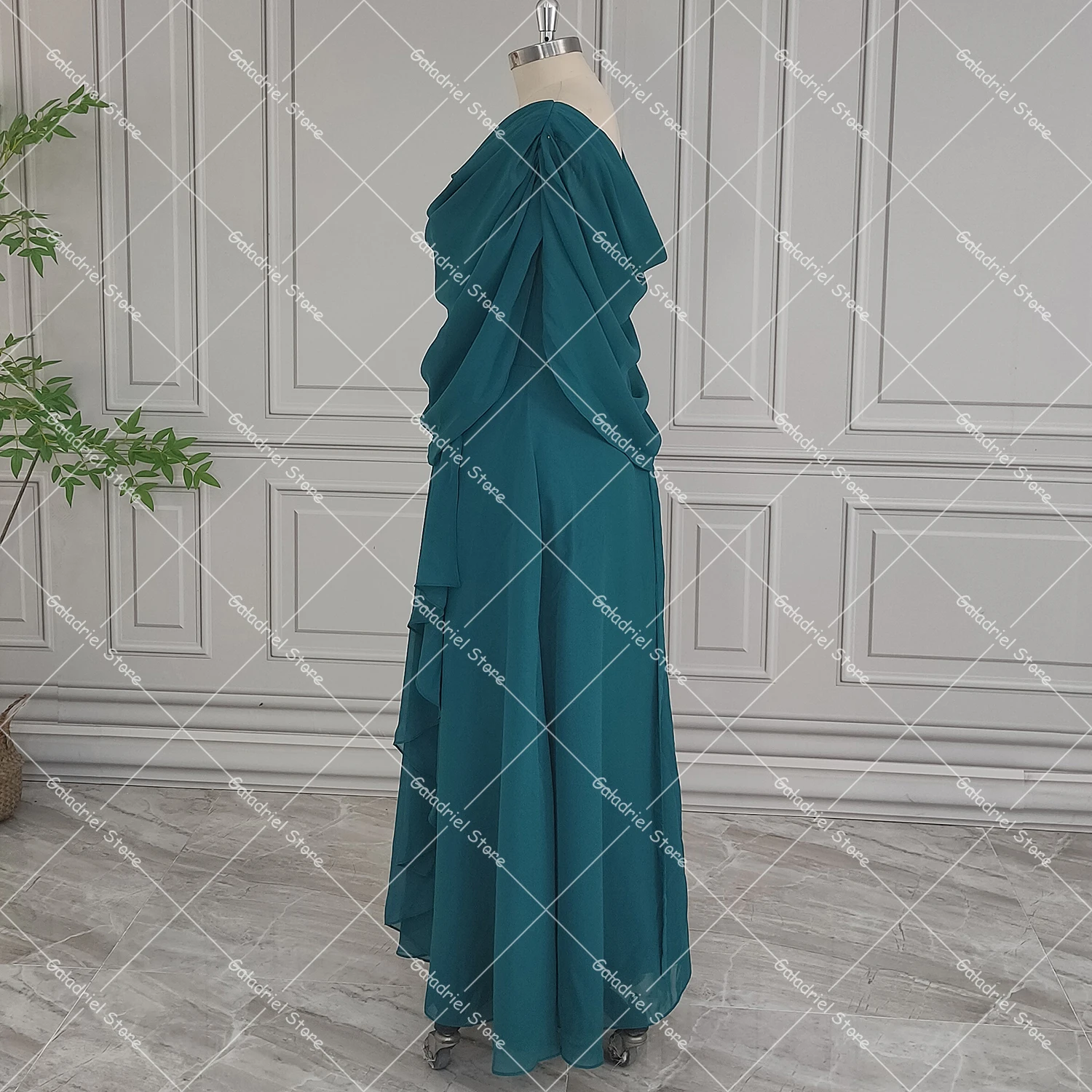 Maßge schneiderte Chiffon drapiert zurück Abendkleid eine Linie geraffte Cape-Stil maßge schneiderte Plus Size solide Korsett in voller Länge Ballkleider