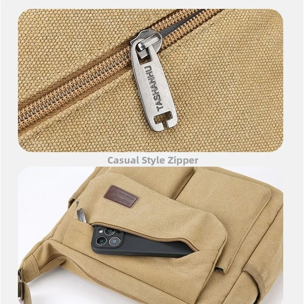 Borsa a tracolla in tela da uomo di grande capacità Borsa a tracolla multitasca in stile coreano con cerniera Borsa a tracolla in tinta unita da lavoro