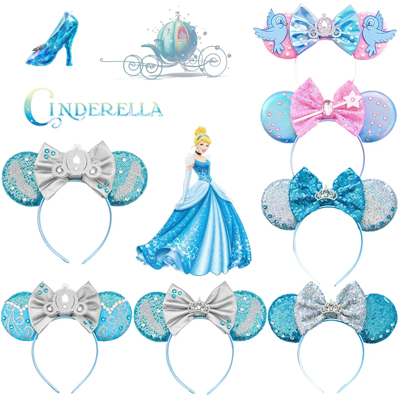 Disney Cinderella Hair Accessories Women Crystal Shoes Ears Headbands for Girls FatTonny Bow Head Band Kids Pumpkin Car Hairband