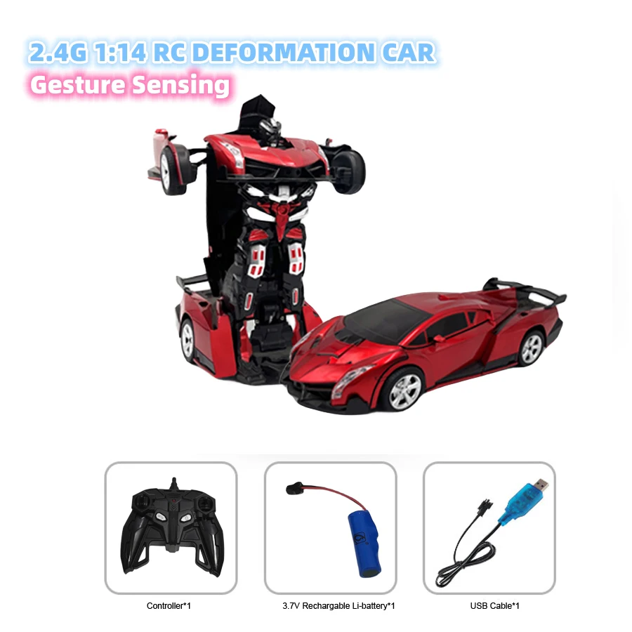 1:14 RC deformation car robot with gesture sensing rechargeable Li-battery 2.4G RC toys racing car model 6-7-8-9-10-14 boys elec