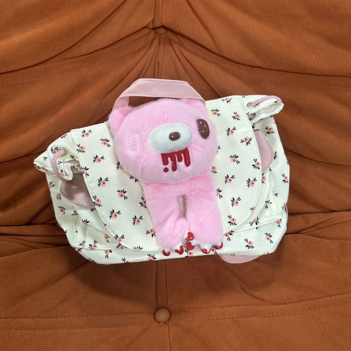 Gloomy Bear Plush Mini Backpack Kawaii Ditsy Rose Floral Drawstring Y2K Harajuku Menhera Goth Pink Cute Bag Women Girls Gift - view 3