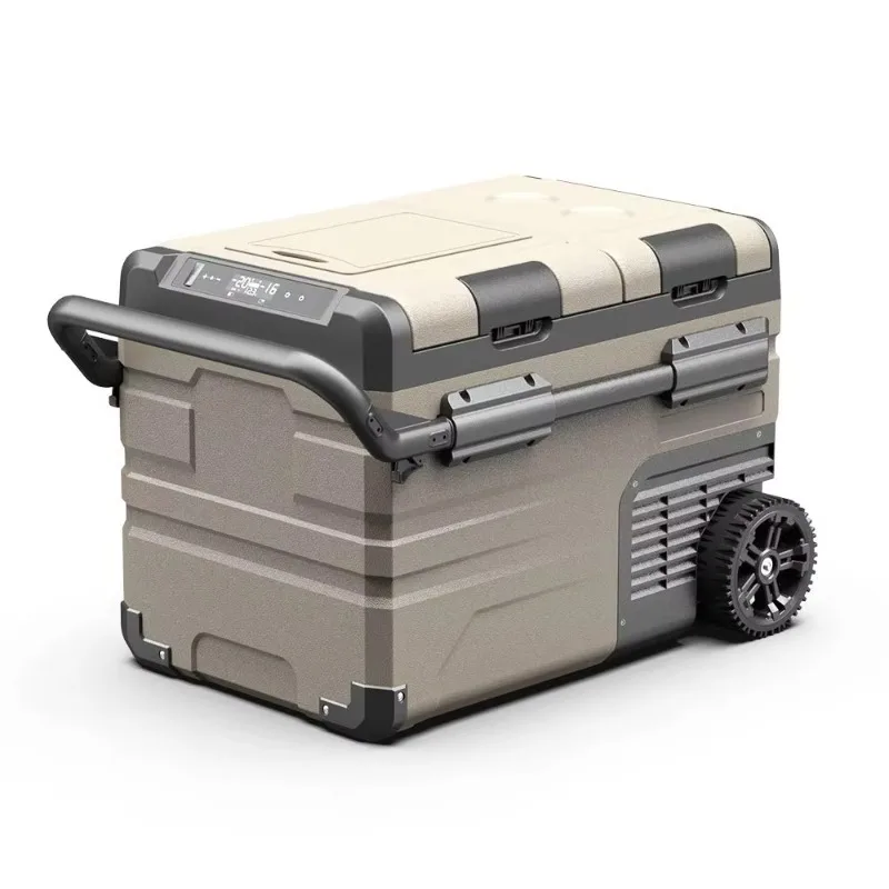 ثنائي المنطقة 12 فولت/24 فولت ضاغط ثلاجة السيارة المحمولة الثلاجة الفريزر مع عجلات ومقبض التبريد الألومنيوم