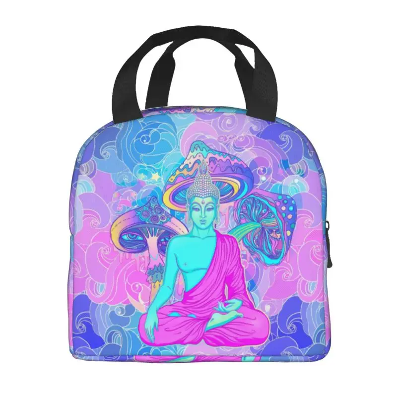 Trippy Buddha Magic Psilocybin Mushrooms Insulated Lunch Bags for Buddhism Meditation Resuable Thermal Cooler Food Lunch Box