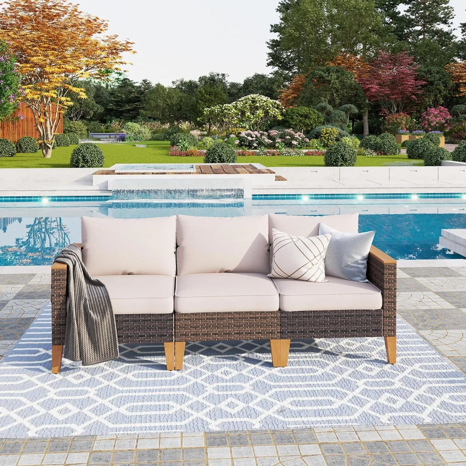 

3-Pieces Patio Furniture Set Outdoor Sectional Sofa Rattan Wicker Sofa