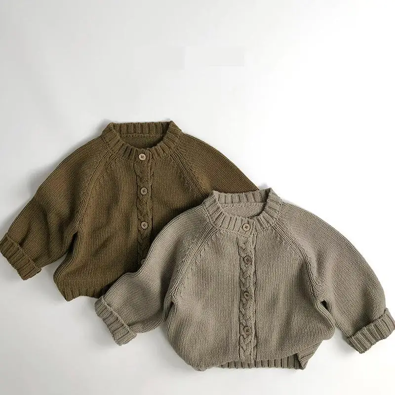 

2024 Autumn New Children Knit Coat Solid Infant Girls Single Breasted Sweater Jacket Solid Kids Boys Cotton Knitwear Clothes