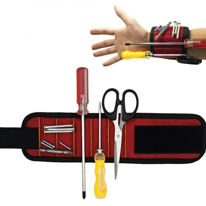 

Магнитный браслет для удержания винтов, гвоздей, сверл, ремней с держателем наручных инструментов с сильными магнитами, пять рядов десяти магнитов