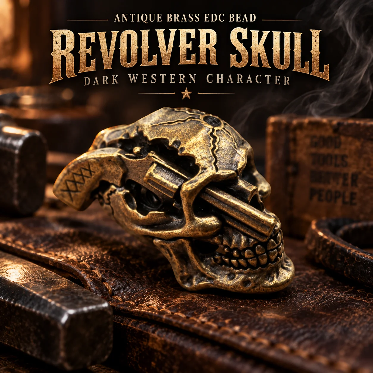 Revolver Skull Head Brass Paracord Beads Knife Lanyard Beads Pendants DIY EDC Outdoor Tool Umbrella Rope Woven  Charms Accessory