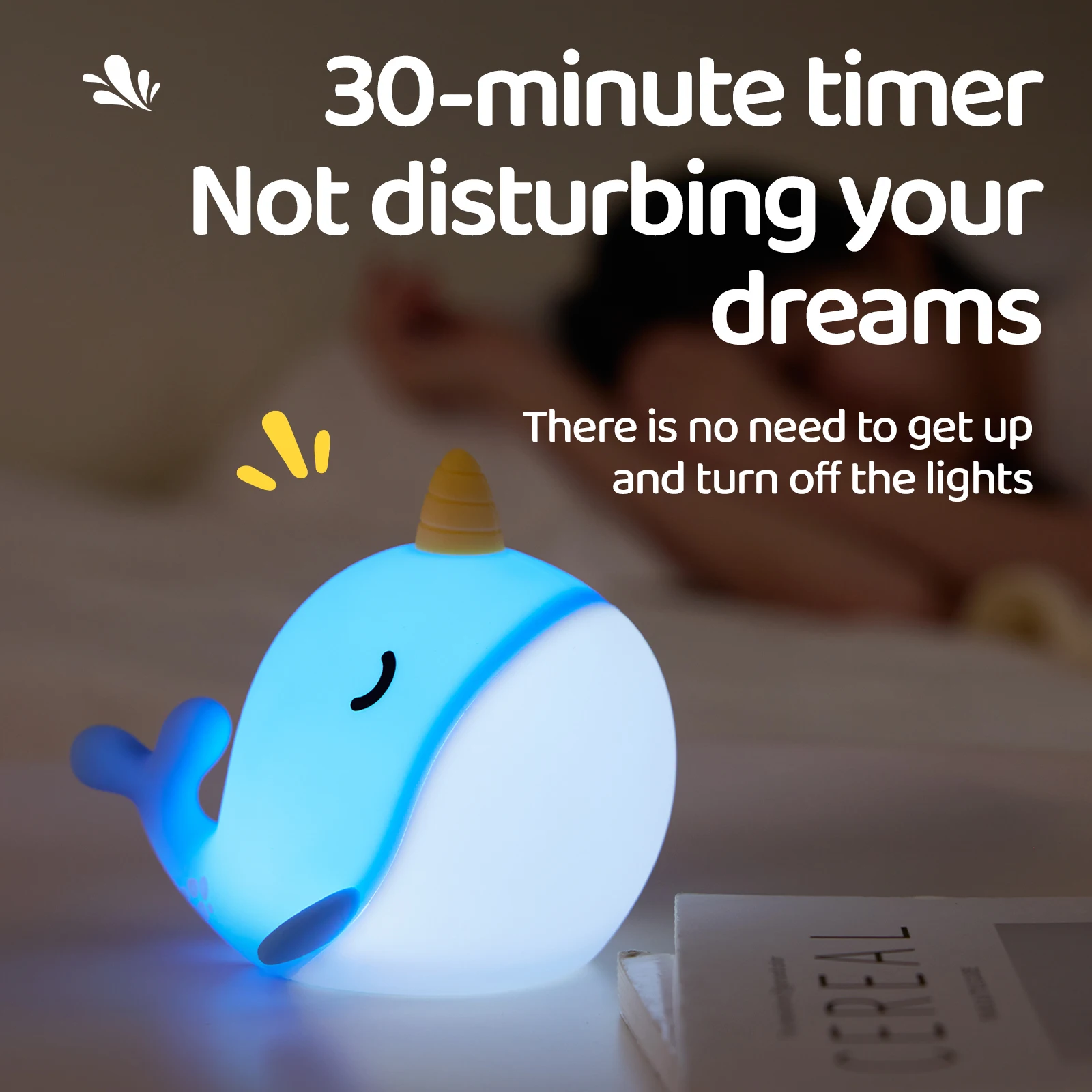 سيليكون Narwhal ضوء الليل آمن ومهدئ التحكم باللمس النوم أضواء الليل سطوع قابل للتعديل بجانب المصباح لعيد الميلاد #6