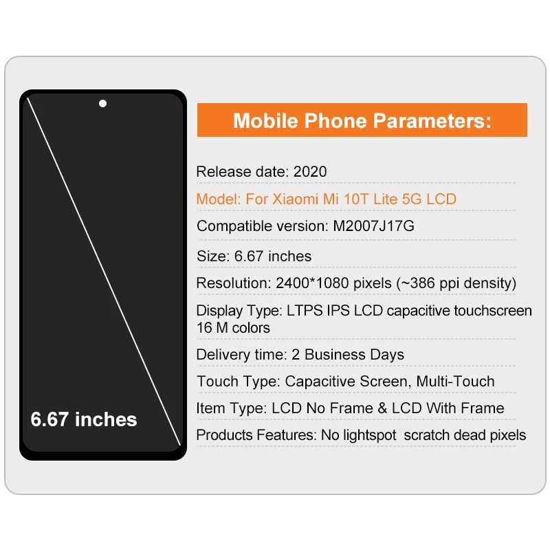 CHOICE IPS For XIAOMI MI 10T Lite 5G LCD M2007J17G Display Touch screen Assembly Parts For XIAOMI 10T Lite Display