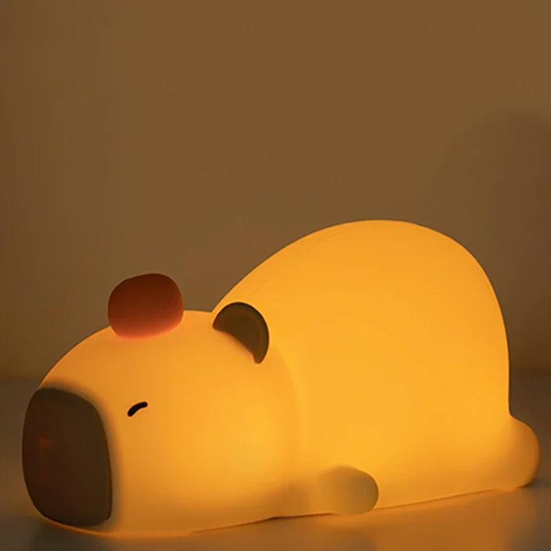 ไฟกลางคืน LED capybara ซิลิโคนลายการ์ตูนน่ารักชาร์จไฟได้ด้วย USB หรี่แสงได้ lampu tidur การนอนหลับสำหรับห้องเด็กของขวัญวันเกิด