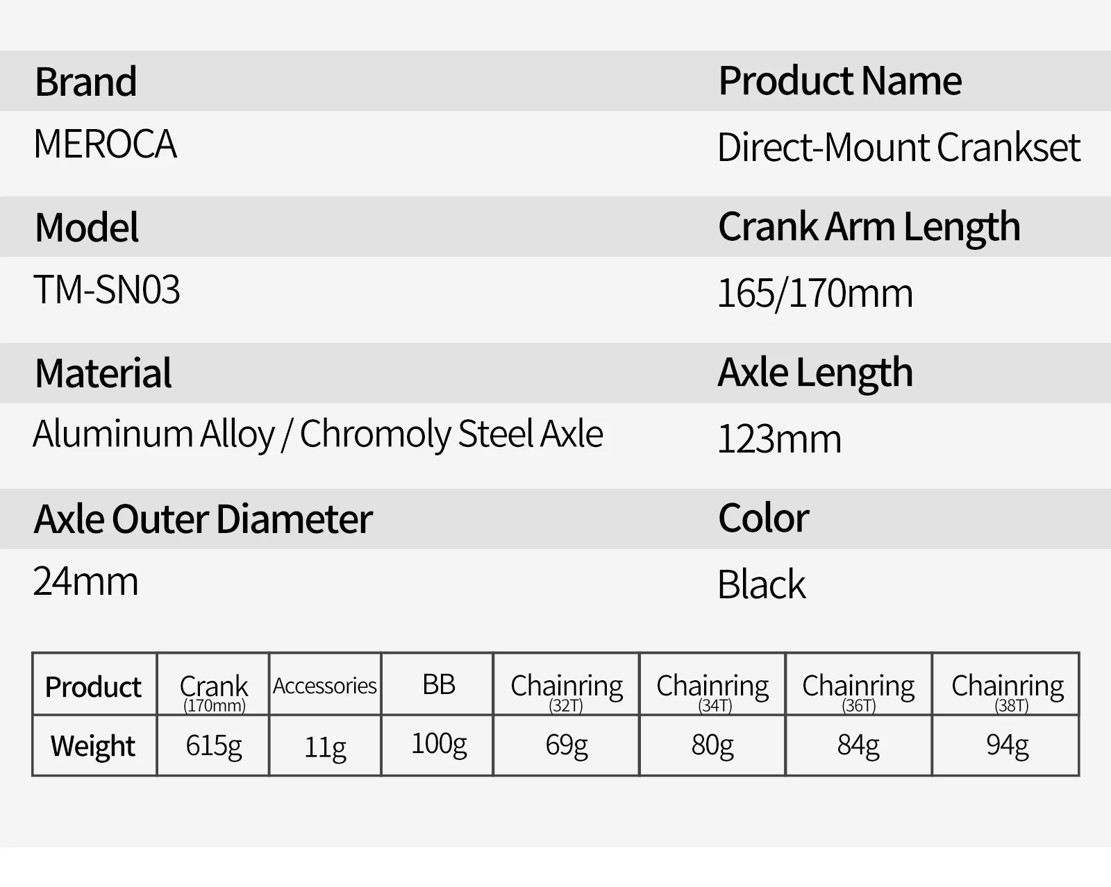 MEROCA MTB Kurbelgarnitur CNC Hohlgeschmiedeter Kurbelarm 3-Bolzen-Direktmontage-Kurbelgarnitur 3mm Offset 32T-38T 165/170mm Mountainbike-Kurbel – Detail 3