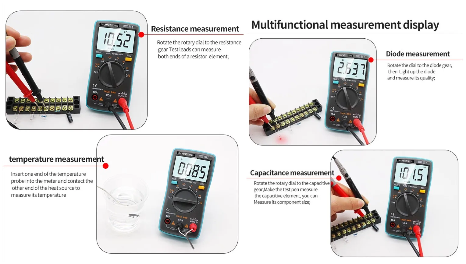 Cyfrowy multimetr ZOYI 6000 wysokiej precyzji True RMS automatyczny amperomierz woltomierz temperatura kondensatora NCV Ohm Hz Tester