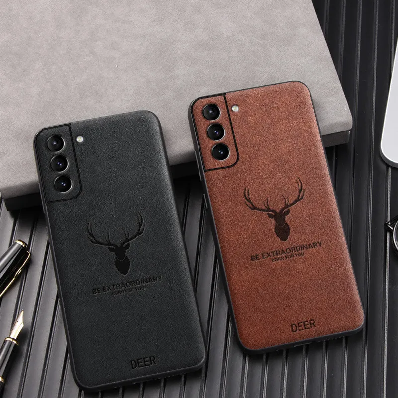 

Luxury Retro Genuine Leather Phone Case for Samsung Galaxy S23 S22 Ultra S21 Plus Vintage Deer Elk Head Grain Armor Back Cover