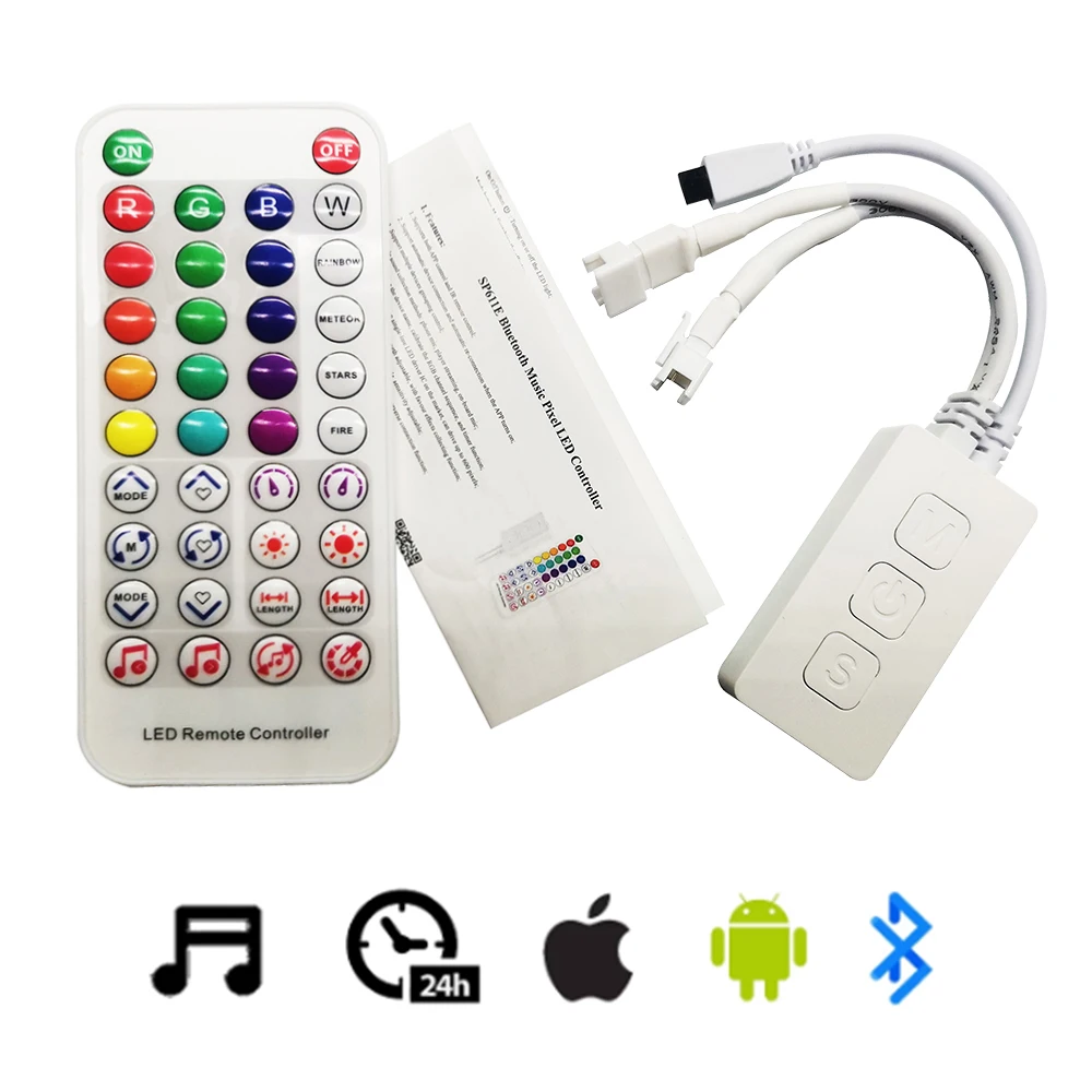 DC5-24V SP611E Led Controller And 38 Keys RF Remote Wifi Dual Output For 3Pin Individually Addressable 5050 RGB Light Ring Panel