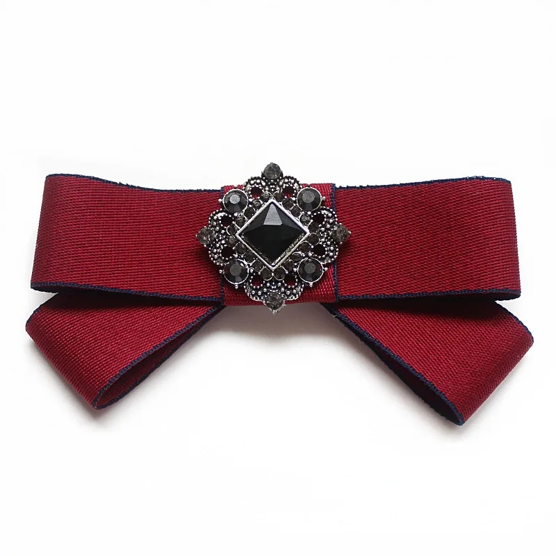 College Style Crystal Bow Tie Fashion Korean British Women's Men's Uniform Shirt Sweaters Collar Flowers Pins Handmade Jewelry