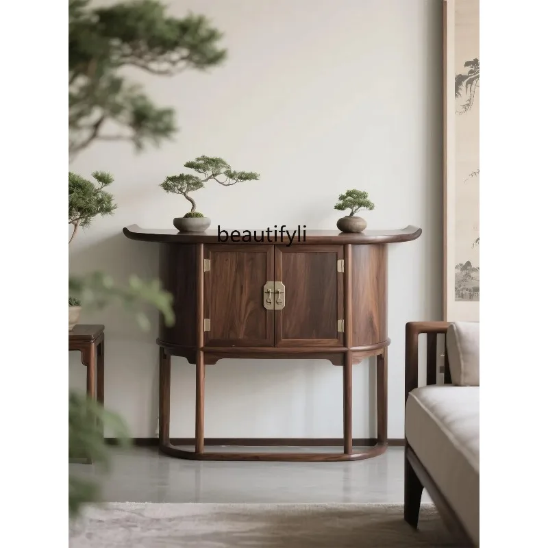 

D2520 New Chinese Style North American Black Walnut Entrance Cabinet Raised Head Sideboard Solid Wood Decorative Cabinet