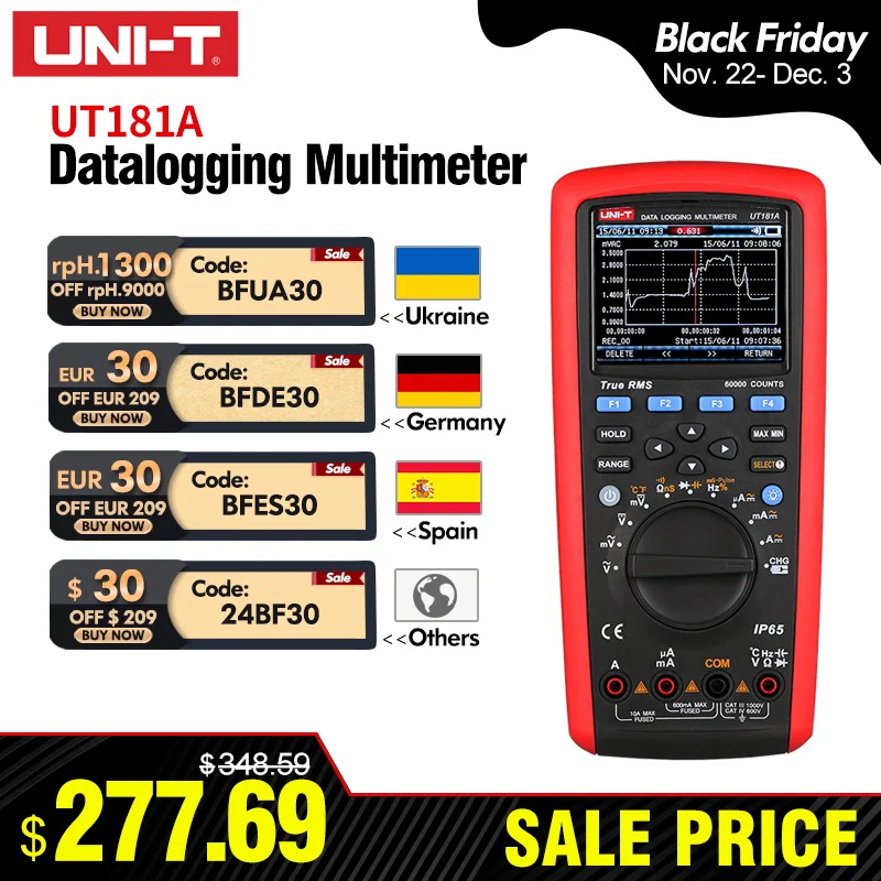 UNI-T UT181A True RMS Auto Range Multimeter IP65 Industrie DMM 60000 Zählen PC Software Kapazität Temperatur Widerstand Meter