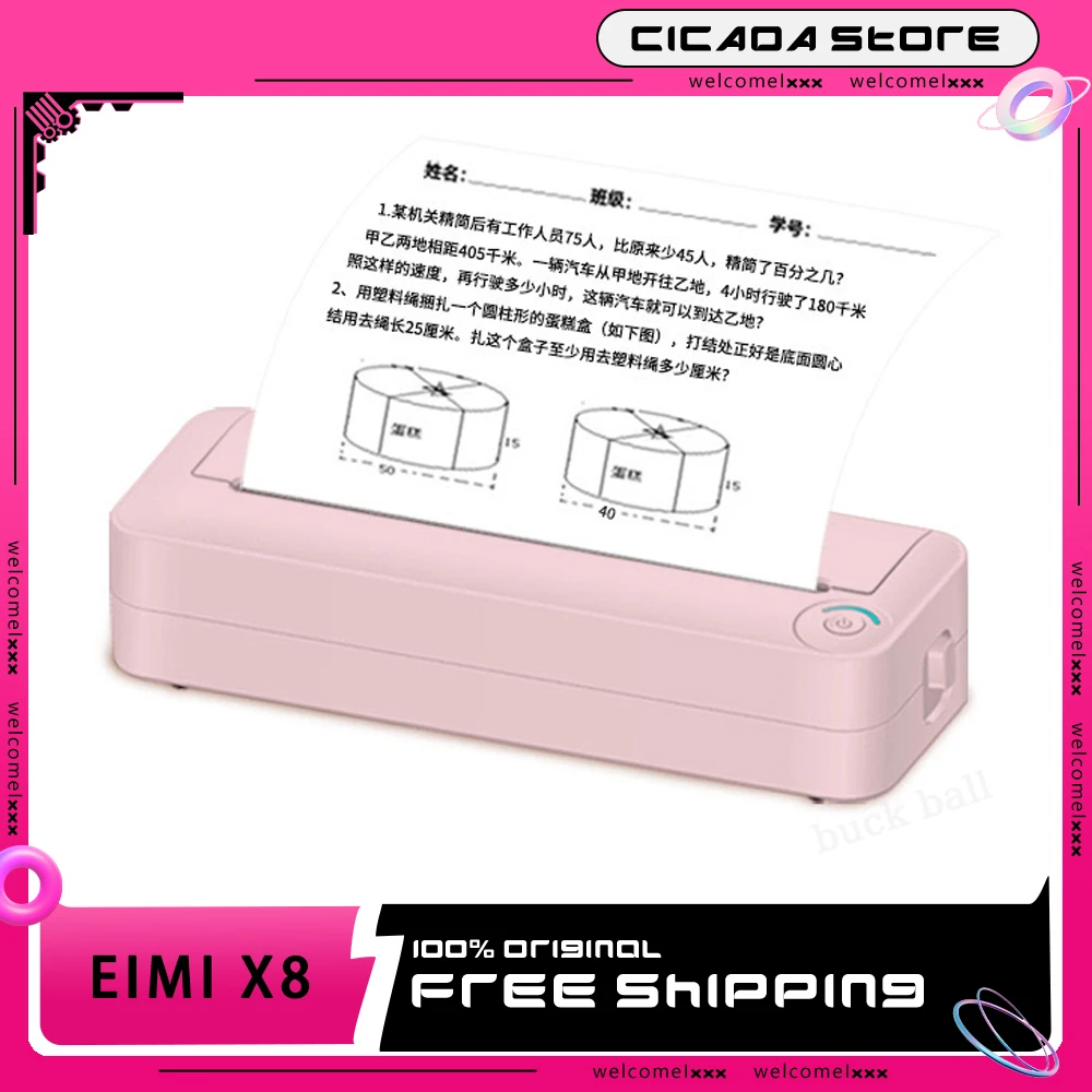 Eimi X8 Printer Wireless Bluetooth Thermal High Speed A4 Portable Printer Mini Student Office Desktop Photograph Printer Gifts