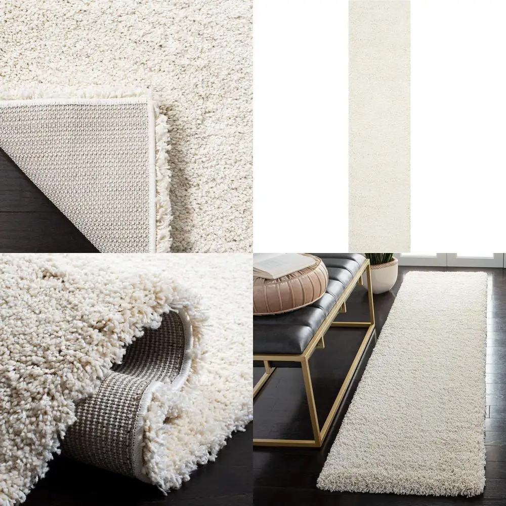 

Коврик цвета слоновой кости 2'6 Shag Runner, плюшевый и толстый ворс, не осыпающийся, легко чистится, идеально подходит для коридоров, фойе и спален (SG180-12