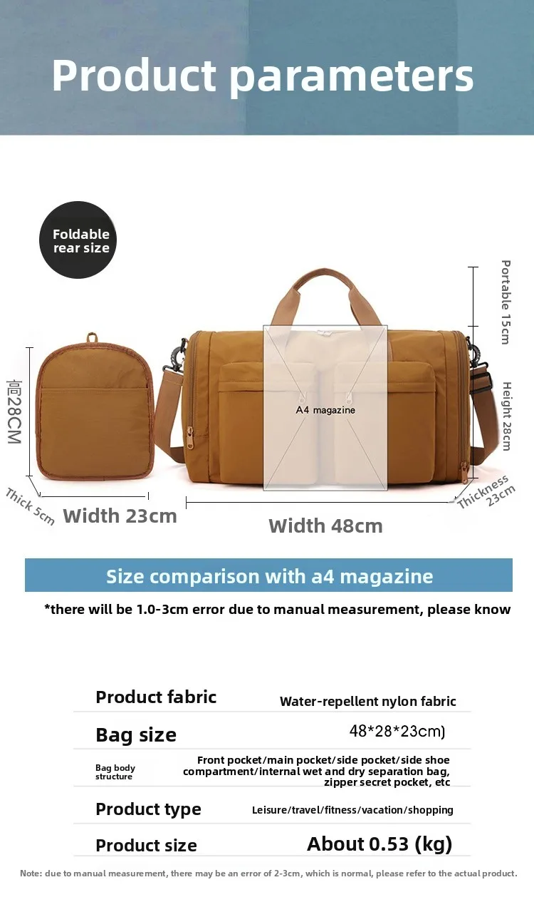 New Foldable Hand-held Travel Bag for Both Men and Women, Large-capacity Multi-pocket Storage Bag, Casual Sports and Fitness Bag
