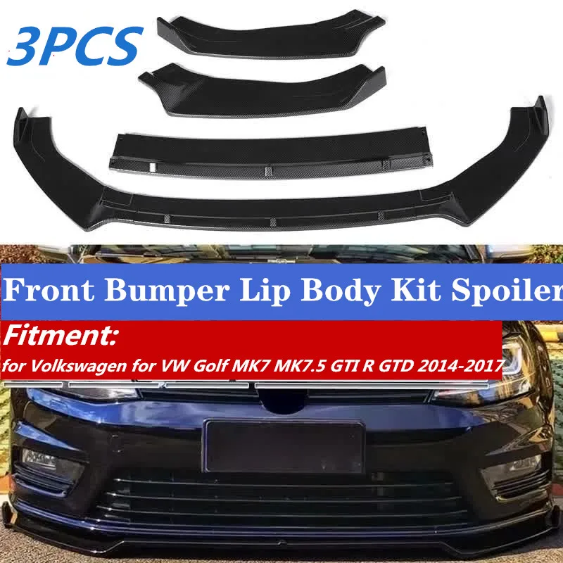 

New 3 Piece Car Front Bumper Splitter Lip Diffuser Spoiler Cover Guard for Volkswagen for VW Golf MK7 MK7.5 GTI R GTD 2014-2017