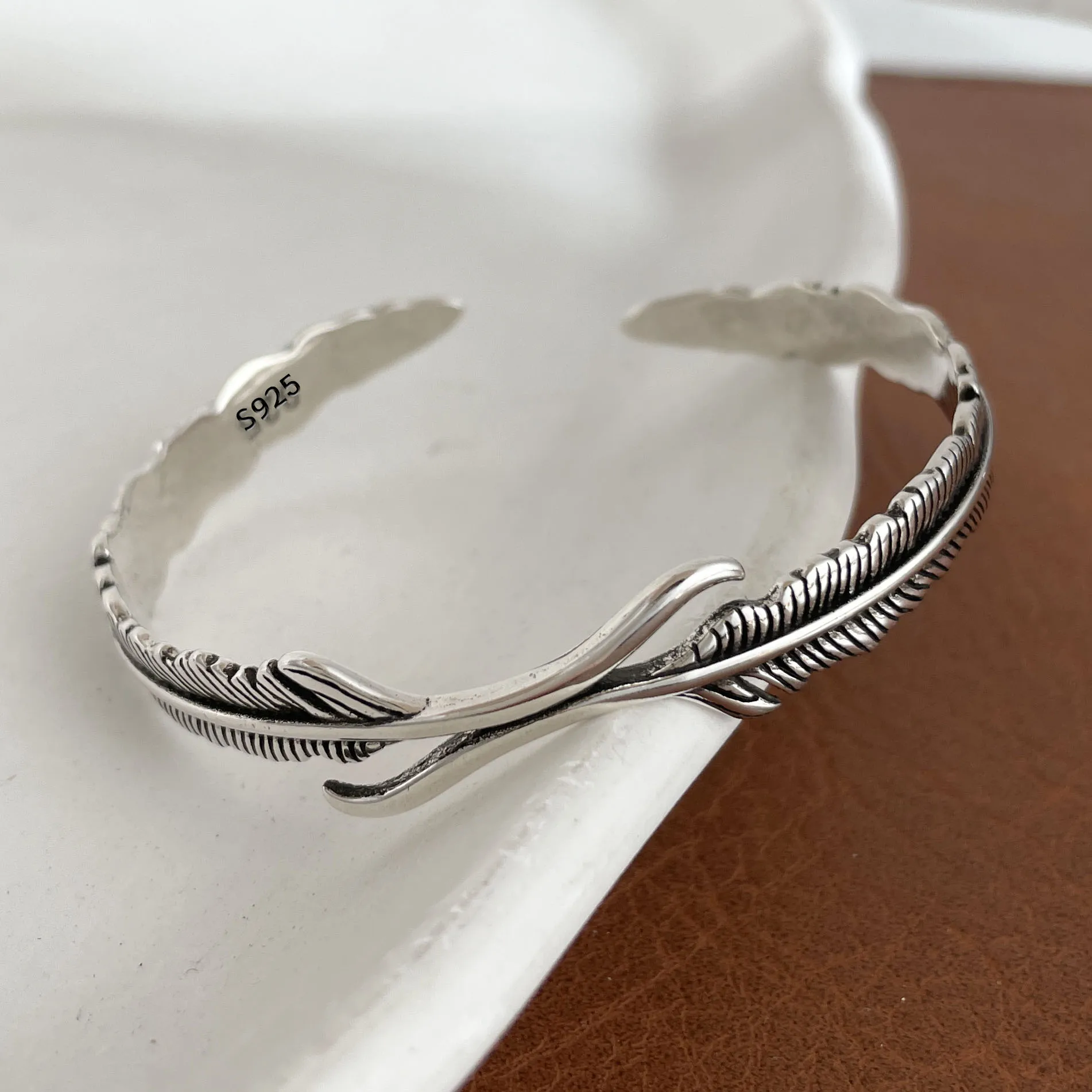 100 % massives 925er Sterlingsilber-Metallarmband für Damen, Vintage, handgefertigt, schlicht, Retro-Kette, Herz-Armband, Geburtstagsgeschenk, Party