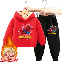 Spiderman winter velvet thickened boys' sweatshirt 2024 new children's casual suit cartoon two-piece set student holiday gift