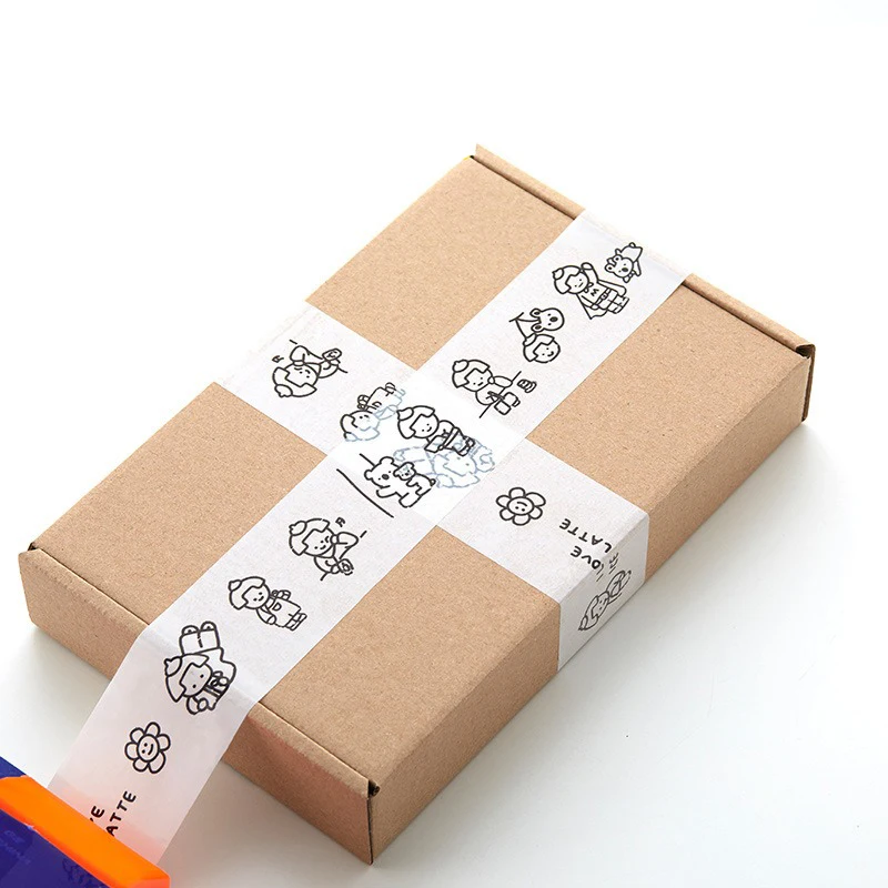 1 Roll Cartoon Printed Sealing Tape Thank you Packaging Tapes Gift Box Decorative Tape Adhesive Sticker Stationery 4.5cm x 100Y